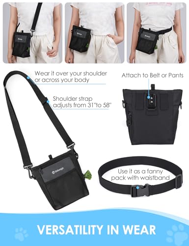 4 Cup Dog Treat Pouch with Silicone Insert Bag& Clicker(Gray) | 2 Pair Magnetic Closures, Belt Clip/Waist Belt/Crossbody Wear, Zipper Pocket Poop Bag Holder for Pet Training/Daily Walking - color: Gray