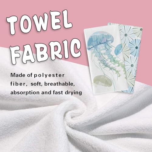 Coastal Jellyfish Kitchen Dish Towels Set of 2 | Blue Beach Ocean Marine Life Drying Hand Towel Baking Cooking Cloth, Nautical Sea Creature Deck Bathroom Home Decoration - color: Jellyfish