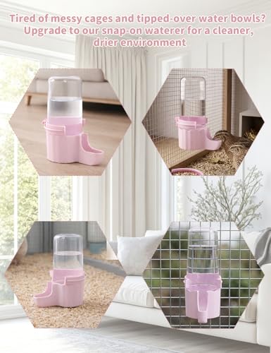 Quail Chick Waterer with Anti-Drowning Shallow Tray, 16.6 fl oz Automatic Gravity Button Quail Waterer, Hanging or Free-Standing Bird Water Dispenser for Wire Mesh Cages and Brooders (Pink) - color: Pink