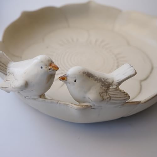 Ceramic 9.45 inch Beige Heavy Duty Ground Wild Bird Bath Bowl or Feeder for Outdoor Garden, Bowl Only - color: Beige