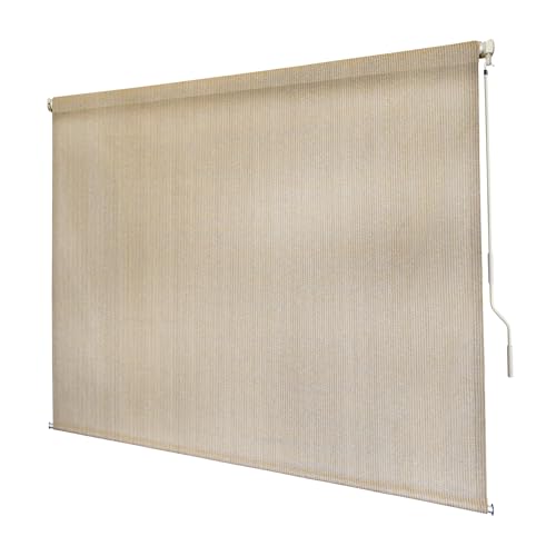 Outdoor Patio Roll Up Shade for Use on Exterior Porch, Patio, Window and More | High Density Polyethylene Privacy Screen Blocks 84% of UV Rays | Hardware Included | 6 ft Wide | White Sand - color: White Sand, size: 72"W x 72"H