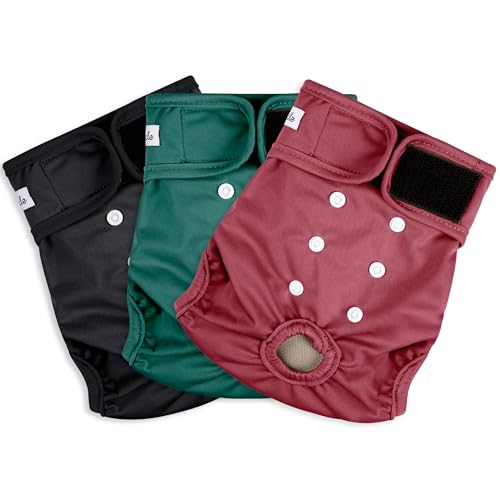 3 Pack Female Dog Diapers - Reusable Diapers for Doggie in Heat - Highly Absorbent Dog Diapers Female for Pet Incontinence with Adjustable Snaps (Red,Grreen,Black, S) - color: Red,Green&Black, size: Small（New Born-11.5“Waist）