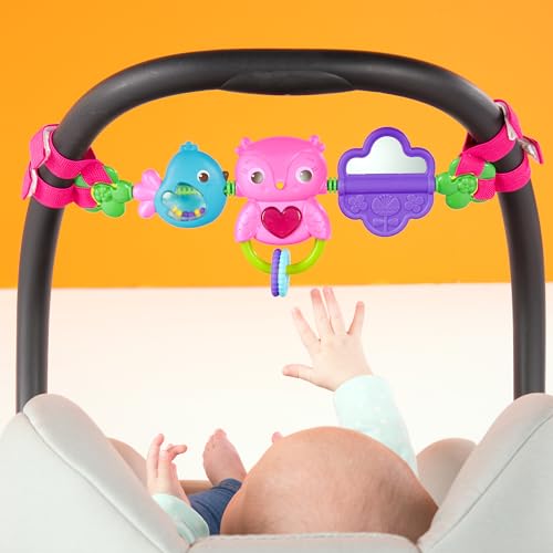 Bright Starts Busy Birdies Carrier Toy Bar Musical Take-Along Toy with Lights, Ages Newborn +, Pink - color: Busy Birdies