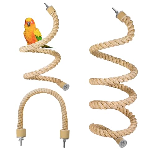 3pcs Bird Rope Perch for Parrots,Bird Cage Climbing Rope Toys Accessories | Bendable Climbing,Bendable Natural Jute Boing with Pine Wood and Stainless Steel Mount,Parakeet Lovebirds(Natural Jute)