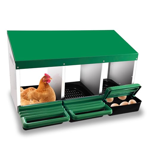 Eggluuz Chicken Nesting Box, 3 Compartments Chickens Egg Laying Nest Boxes for Hens Green - size: 3 Holes