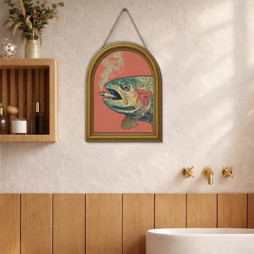 3D Funny Vintage Trout Wall Art Sign Retro Whimsical Man Cave Decor | Whimsical Trout Fish Animal Decor Sign for Home Bar Mancave Desk Wall Shelf Decor 8x10 Inch - color: color-E