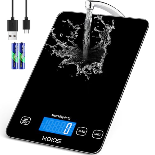 33lb Kitchen Scale 0.1oz Precision,Batteries & Type-C Charging(Black) | Compact Food Scale with 5 Units & Tare Function, LCD Backlit Display, Easy to Clean, Ideal for Cooking Baking & liquids - color: Black