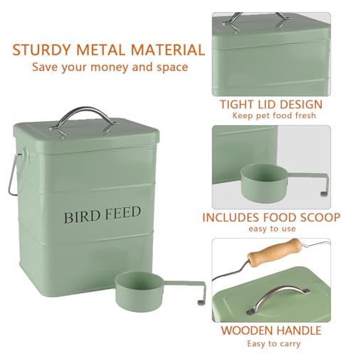 Morezi Bird seed and feed storage tin with lid Included Green-coated Metal Tight Fitting Lids - storage canister tins - color: Dark Green