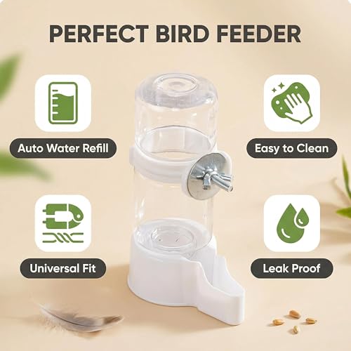 Automatic Bird Water Dispenser, Gravity Water Bowl & Bird Cage Feeder, Easy to Clean & Fits Most Cages – Bebederos para Pajaritos for Parakeet Cockatiel Budgie