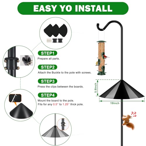 92’’ Bird Feeder Pole Squirrel Proof 1 Pack, Adjustable Tall Shepherds Hooks for Outdoor with 7 Prongs Base, Heavy Duty Shepherd Hook with Baffles, Pole for Bird Feeder, Plant Baskets - size: 92 Inch Pole&Baffle