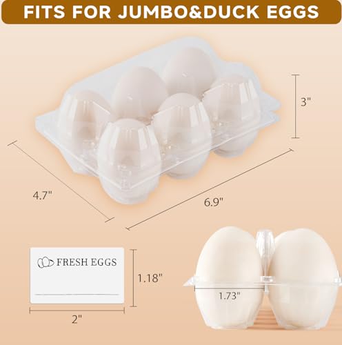 120 Pack Duck Egg Cartons Jumbo Egg Cartons Cheap Bulk with Sticker Labels | Clear Empty Plastic Egg Containers Extra Large for Home Ranch Farm Commercial Market Display, 2×3 Grids