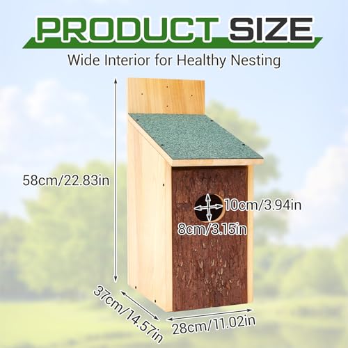 Yaocom 22.8 x 14.6 x 11.0 Inch Wooden Duck Nesting Box with Bark Door Asphalt Roof Waterproof Camouflage Duck House for Outside Tree Wall & Pole Installation