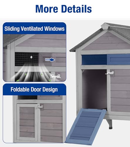 Chicken Coop Outdoor Weatherproof Chicken House with Lockable Nesting Box Slide-Out Cleaning Tray 2 Round Perches & Elevated Predator-Proof Base for 2-4 Chickens Ducks Grey - color: Grey