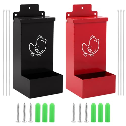 Automatic Chicken Grit Feeder Metal Oyster Shell Feeder with Lid, Chickens Coop Accessories Improve Eggshell Quality and Hen Health(Color:2 pcs)