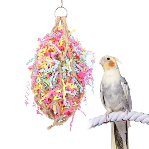 Hypeety Bird Shredding Foraging Toy Parrot Cage Hanging Paper Chew Toy | Colorful paper roll shredder, refillable and interactive, climbing for parakeets/cockatiels/conures, cage supply accessories - color: Shredding Toy