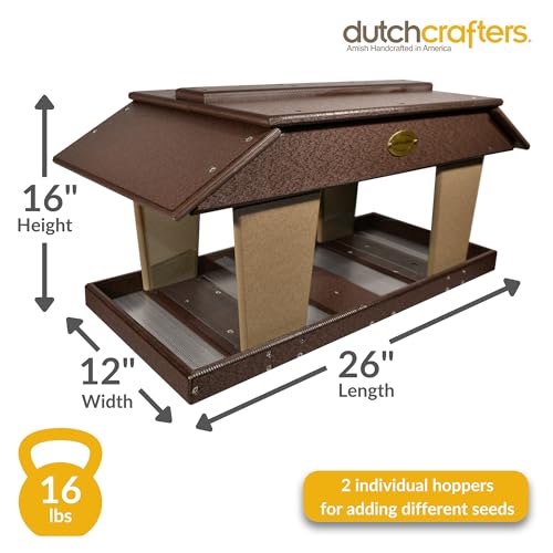 DutchCrafters Poly Post Mount Extra Large Double Hopper Bird Feeder, Outdoor Wild Bird Feeder for Outside, USA Amish Made (Brown & Weatherwood)