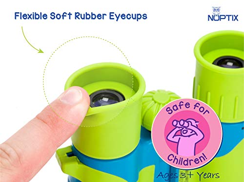 Binoculars for Kids, Girls or Boys Real Kids Binoculars in Vibrant Green Blue - Includes Sticker Book with 40 Bird Species - Small Toys for Toddlers - color: Green Blue