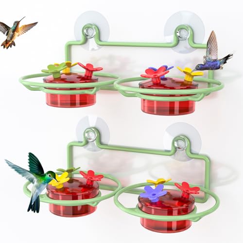 Dreamdrawer 2 Pack Window Hummingbird Feeder, Small Hummingbird Feeder for Outdoors with Strong Suction Cup - Metal Base & 6 Feeding Ports, Easy to Clean and Refill, Green - color: 2PC-Green