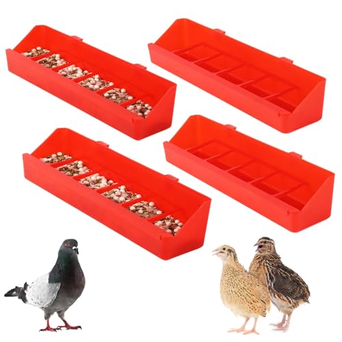 4 Pack No Mess Quail Feeder Removable, Hanging Chick Feeder | 6 Slots Pigeon Feeder, Feeder Trough Water Trough for Pigeon Parrots Chicks Quail Duck Bird Poultry Animal - color: Red