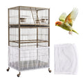 Bird Cage Cover,Bird Cage Seed Catcher,Durable Airy Nylon Mesh Net, Adjustable Birdcage Cover Skirt Seed Guard for Parrot Cockatiel Parakeet Pigeon Big Round Square Cages(White) - color: White
