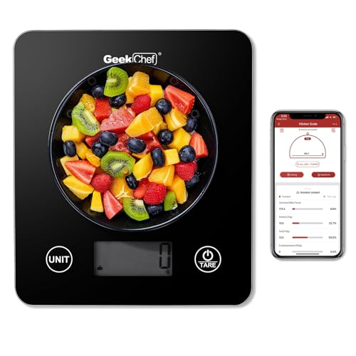 Geek Chef Digital Scale with App, Scale for Food Weight, Smart Food Nutrition Scale, Digital Kitchen Scales, Cooking Tool of Kitchen,1 lb/oz Black Glass - color: Glass Black