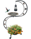 Solar Bird Bath with Flower Planter, S-Shaped Standing Garden Decor | Solar Glow, Hummingbird Embossed Bowl, 2-Tier Planter, Weather Resistant Metal, Garden Patio Accent