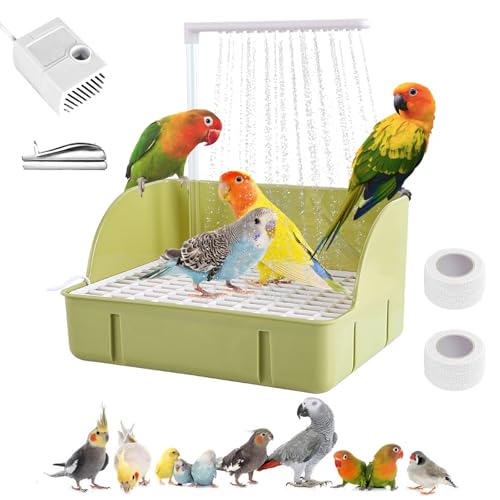Parrot Bathtub Bird Automatic Bath Shower,Large Bird Shower Fountain Indoor Bathtub with Running Water, Contains USB and Pump,for Pet Birds, African Grey, Cockatiel, Conure, Budgie, Lovebird(Green) - color: Green