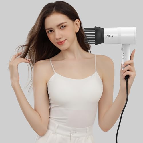 AINA Hair Dryer with Diffuser,Comb Full-Featured Blow Dryer 110V(White) | 3 Heat/2 Speed;Cold shut button;Lightweight;Compact Size;High Temp;Low Airflow;Same Results;Less Expense - color: White, size: 4 Piece