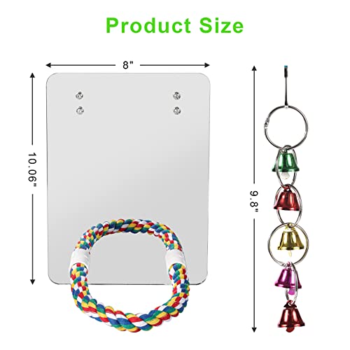 10.6" Bird Mirror with Rope Perch Bird Toys Swing, Comfy Perch for Greys Amazons Parakeet Cockatiel Conure Lovebirds Finch Canaries - size: 10.6 inch