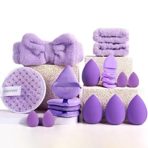40 PCS Professional Makeup Brush Tools Set, Cosmetic Brush Sponge, Puff, Headband, Brush Cleaning Bow Set, Facial Makeup, Cleaning Accessories, Makeup Products, Valentine Day Item (Purple-40PCS) - color: Purple-40PCS