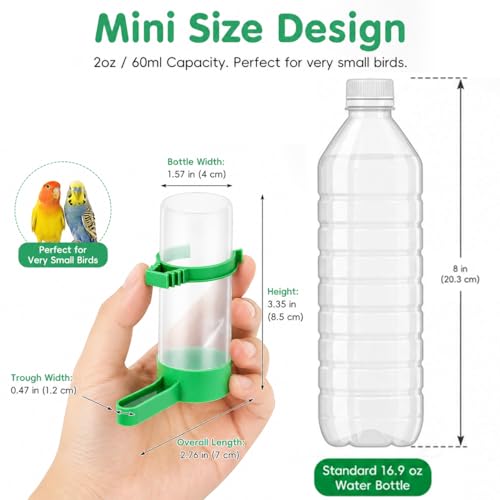 10 Pcs Mini Bird Water Dispenser for Cage, 2 OZ Automatic Gravity Bird Waterer Feeder Bottle, No Mess Small Parrot Drinking Bowl for Finch, Canary, Budgie, Quail, Breeding Aviary Supplies