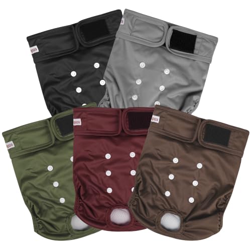 Washable Reusable Female Dog Diapers(5 Pack) Small Medium Large Doggie Puppy & Doggy Dog Diaper, Period Panties in Heat X-Large Gray-Brown - color: Black Gray Burgundy Brown Green, size: X-Large