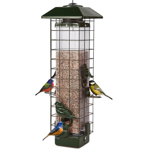 Squirrel Proof Bird Feeder, Metal Mesh Bird Feeder for Outside, Large Capacity and 4 Ports Perches (Green) - color: Green