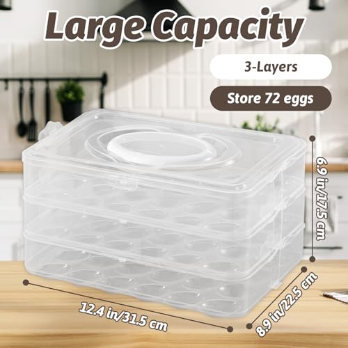 Egg Holder for 72 Eggs,3-Layer Plastic Egg Container,Deviled Egg Tray with Handle Lid,Devil Egg Holder for Refrigerator,Kitchen,Easter Party,Keep Fresh - size: 72 Eggs