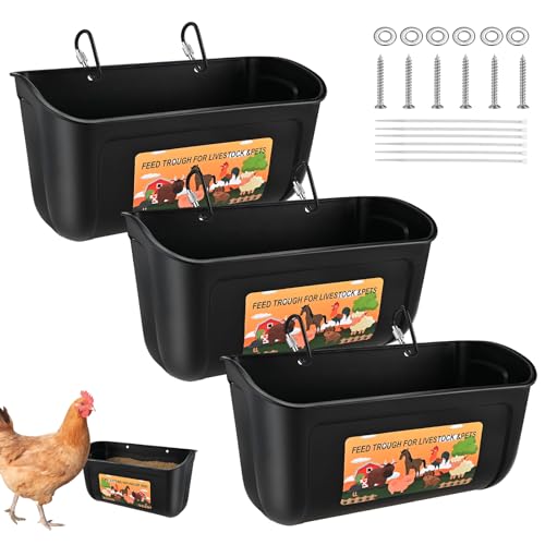 Cieex 3 Pack Hanging Chicken Feeder, Duck Feeder for Outside with Clips | Water Trough for Duck Goose Goat Pig Deer, Durable Poultry Feeding Water Container, Durable & Reusable