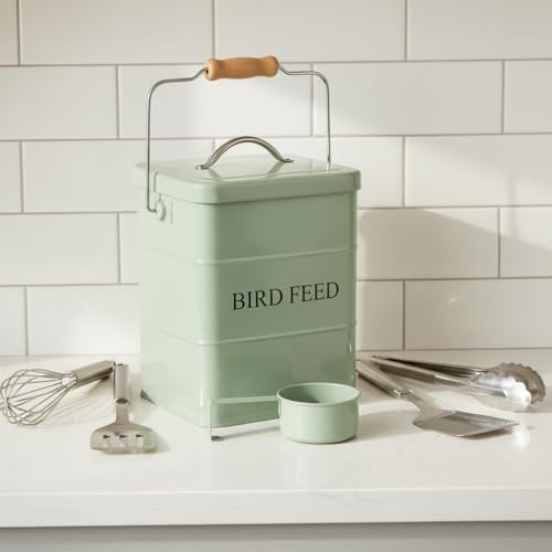 Morezi Bird seed and feed storage tin with lid Included Green-coated Metal Tight Fitting Lids - storage canister tins - color: Dark Green