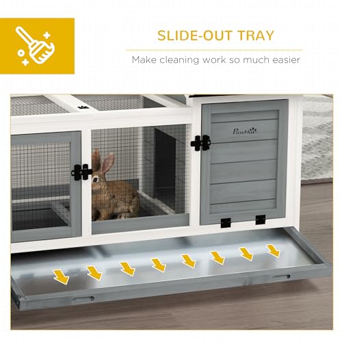 PawHut Wooden Rabbit Hutch with Wheels for Rabbits Indoor Outdoor Gray | Large Bunny Hutch, with Run, Slide-Out Tray, for Small Animals, Chickens, Ducks, Guinea Pig - color: Gray