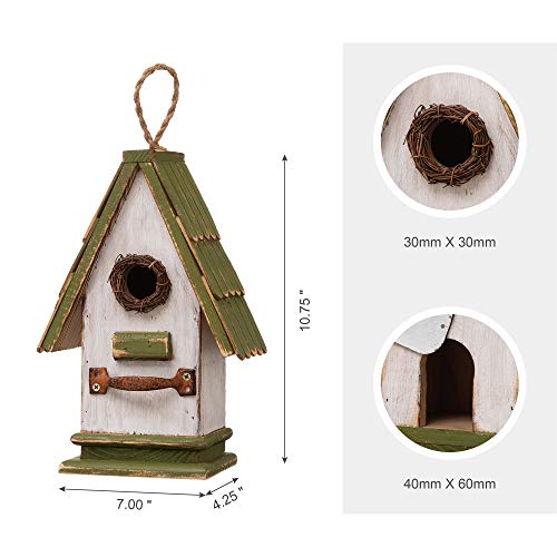 Glitzhome 10.25" L Hanging Birdhouse Green White Roof Wooden Garden Bird House for Outdoor - color: Green White