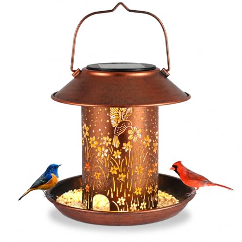 Hummingbird Bird Feeders for Outdoors Solar Lanterns Outdoor Waterproof | Garden Decor Birthdays for Women Mom Metal Hanging Solar Decoration Outside for Yard, Patio - size: Flower Hummingbird-1 Pack