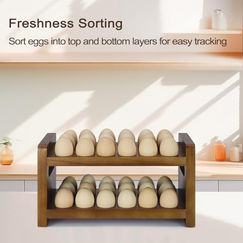 Egg Holder Countertop, 2-Tier Wooden Egg Holder for 36 Eggs | Wooden Countertop with Carry Handle for Chicken, Duck, and Quail Eggs - color: Regular
