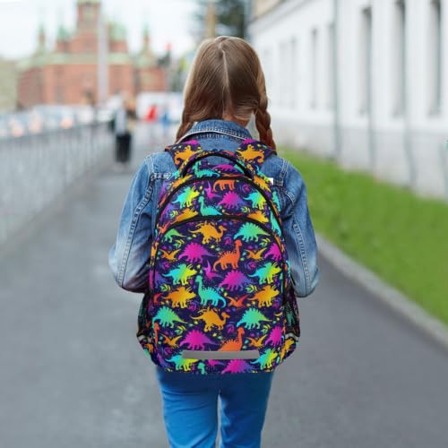 Kids Funny Neon Dinosaurs Backpack for Boys Girls School Bags | Elementary Middle, Travel Daypack Lightweight Waterproof with Reflective Strip - color: Funny Neon Dinosaurs