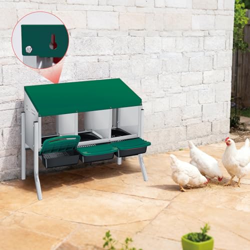 Chicken Nesting Box 3-Compartment Roll-Out with Pull-Out Trays, Egg Nesting Boxes for Hens, Chicken Coop Laying Box,Easy Wall Mounting with Metal Legs - color: green, size: 3 holes with legs