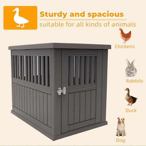 Vixzen Outdoor Duck House, PP Resin Poultry Shelter, Gray | Versatile, Visible Railing with Stainless Steel Lock, Top Storage Space, Ideal for Patios, Farms - color: Gray, size: 29.7"L x 21.3"W x 25.3"H
