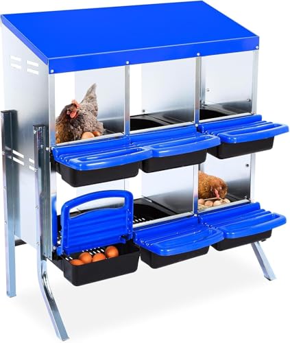 6-Hole Chicken Nesting Box with Removable Lid, Metal Chicken Coops with Roll Away Design/Easy Egg Collection/Ventilation Holes, for Chickens Coops, Duck and Hens - color: Blue, size: 6 holes with legs