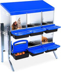 6-Hole Chicken Nesting Box with Removable Lid, Metal Chicken Coops with Roll Away Design/Easy Egg Collection/Ventilation Holes, for Chickens Coops, Duck and Hens - color: Blue, size: 6 holes with legs