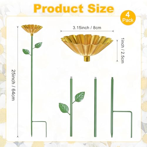 M METERXITY 4-Pack Bee Watering Station, 64cm/25 Inch Iron Bee Bath for Garden Water Feeder, Colorful Butterfly Bath Bowl for Outdoor/Garden/Yard Decor [Yellow] - color: Yellow