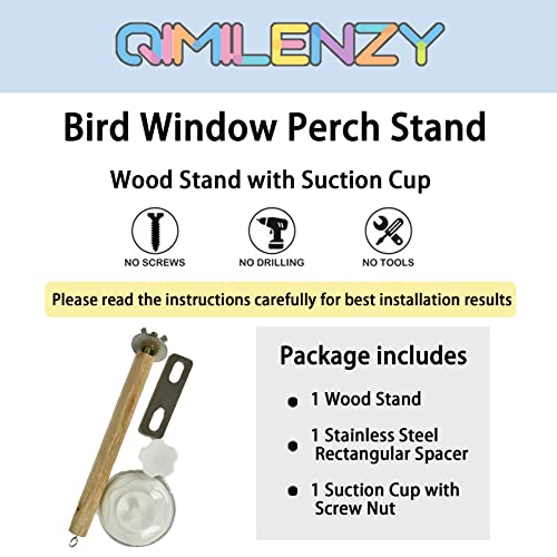 Bird Window/Bath/Car/Travel Perch Stand with Suction Cup for Small and Medium Bird Parrot Parakeet Cockatiel Conure Budgie Lovebirds (Simple Wood Perch)