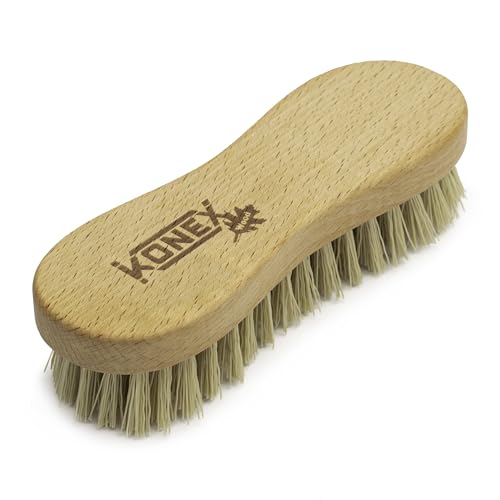 KONEX Nylon Fiber Economy Utility Cleaning Hand Brush | Heavy Duty Hand-Held Scrub Brush Stiff Bristles | Wooden Body, Ideal Scrub Brushes for Cleaning (Peanut Shaped) - size: 1 Count (Pack of 1)