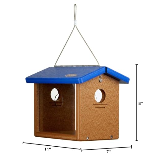 Recycled Bluebird Mealworm Feeder Hang or Mount (Blue, Cedar) - color: Blue, Cedar