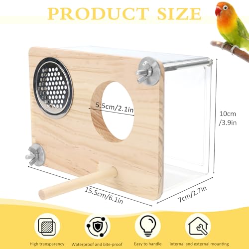 Parakeet Nesting Box for Cage, High-Transparent PET Parakeet Nest, Versatile Bird Houses for Canary, Lovebird and Parrot, Bird Boxes for Nesting with Wood Perch, Bird Cage Accessories (S, Rectangle)